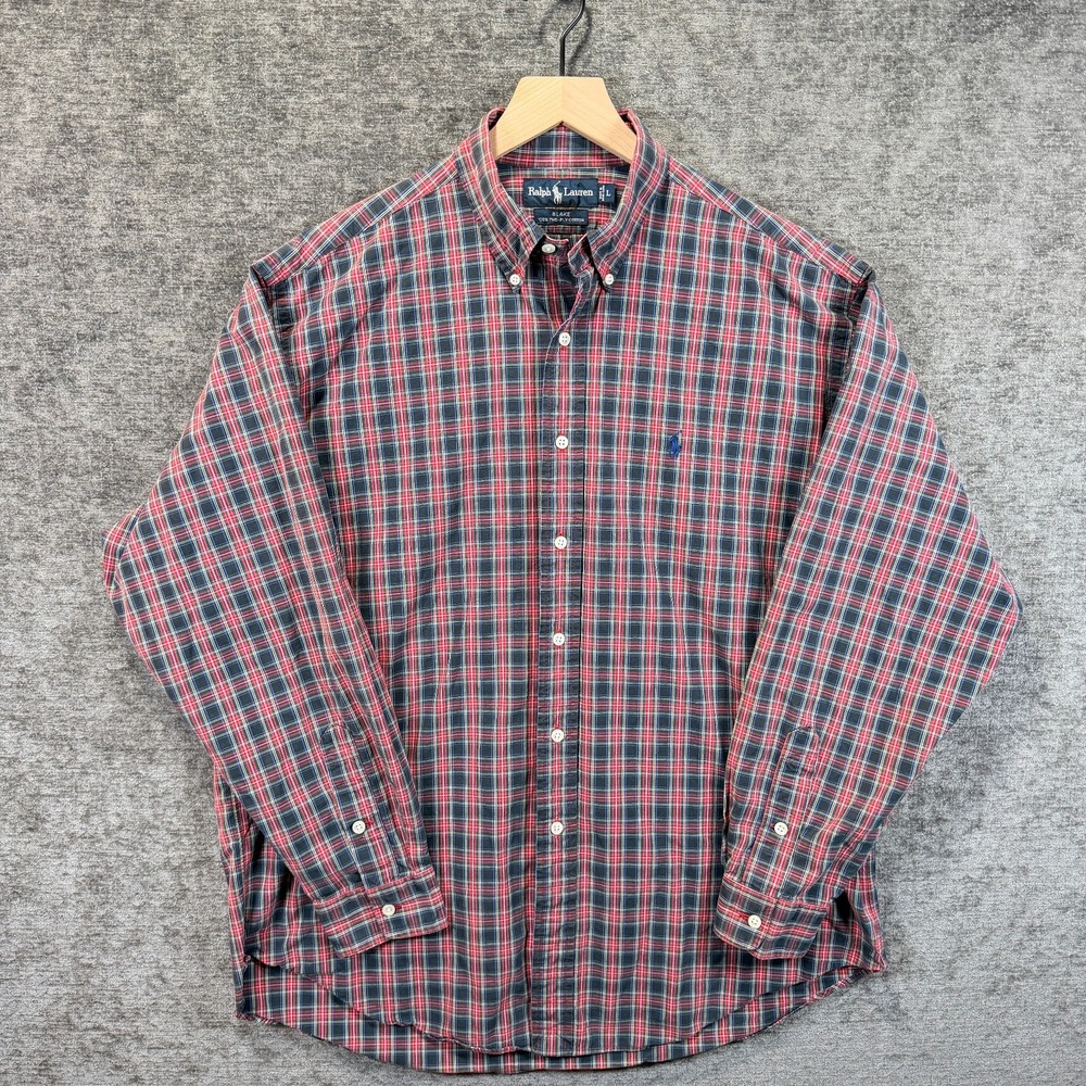 Ralph Lauren Blake Shirt L Mens Vintage Plaid Button Down 2-Ply Cotton
